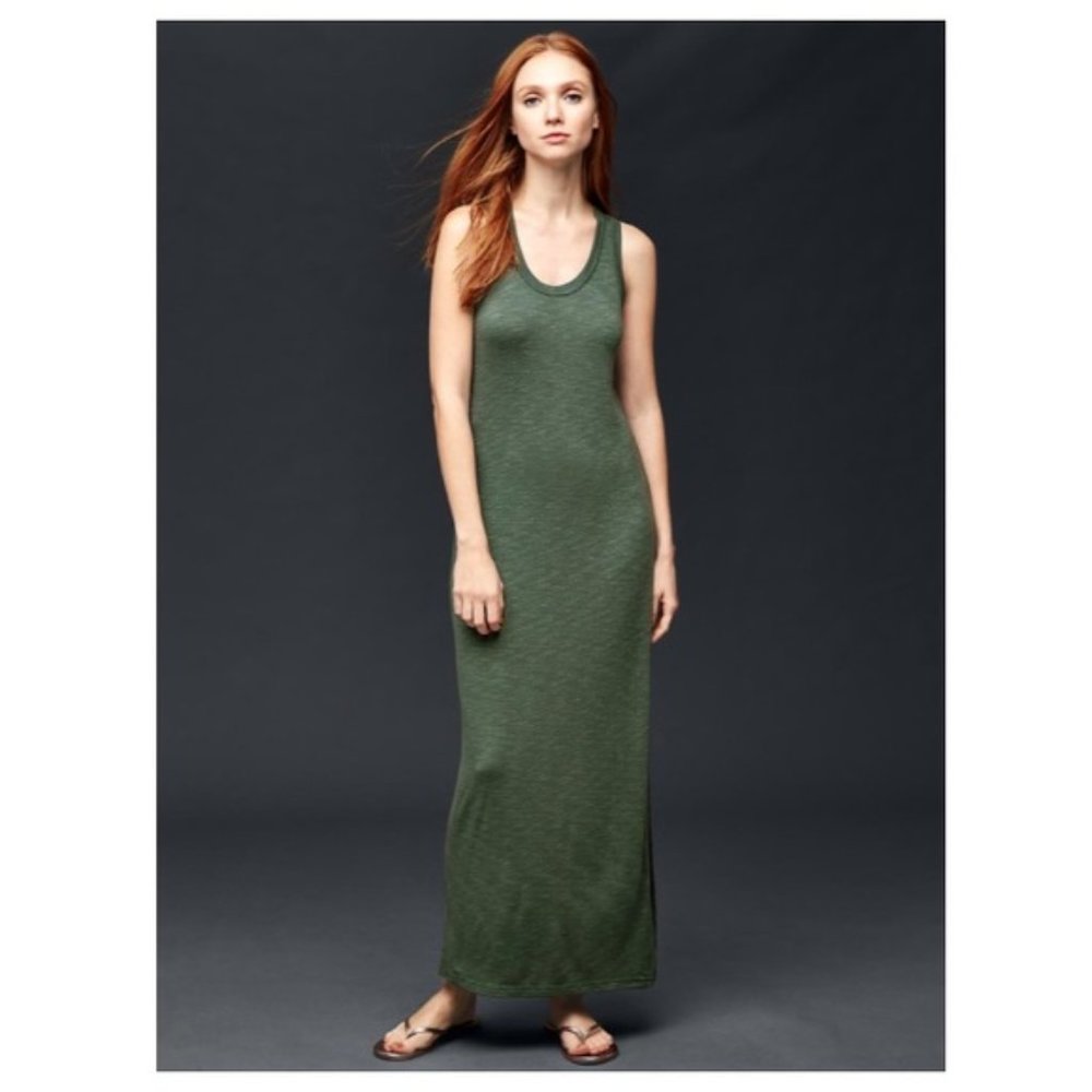 Like New Gap Column Maxi Black Grass Olive Green Heathered